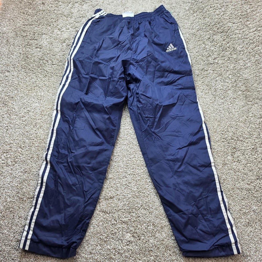 VTG Adidas Pants Mens S Blue Taffeta Track 3-Stripes Outdoor Windbreaker Workout